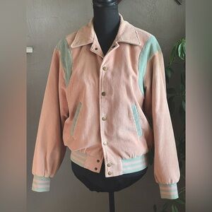 Paper Moon - Pink & Teal Corduroy Snap Jacket - size SMALL